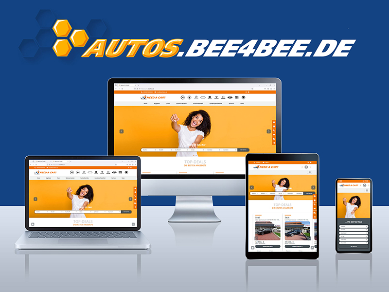 Screenshots eines beispielhaften Webdesigns für ein Autohaus auf unterschiedlichen Endgeräten